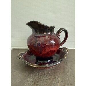Edgecomb Pottery Burgundy Drip Pitcher & Charger - Excellent Condition!